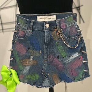 Custom Colorful Denim Skirt with Chain Detail